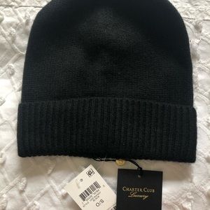 NWT Charter Club Black Cuffed Cashmere Beanie